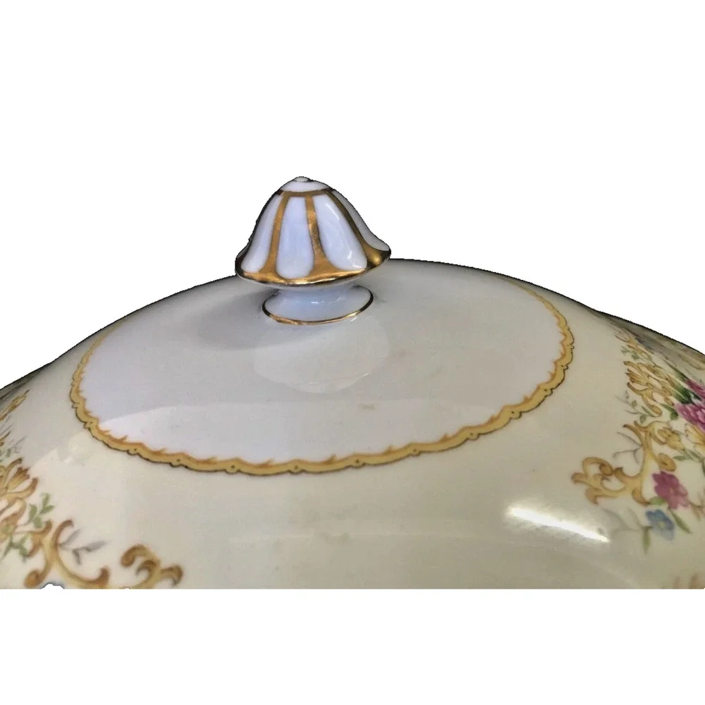 Vintage Noritake Japan Covered Serving Bowl Floral Gold 11.5” (1918-1921) N44